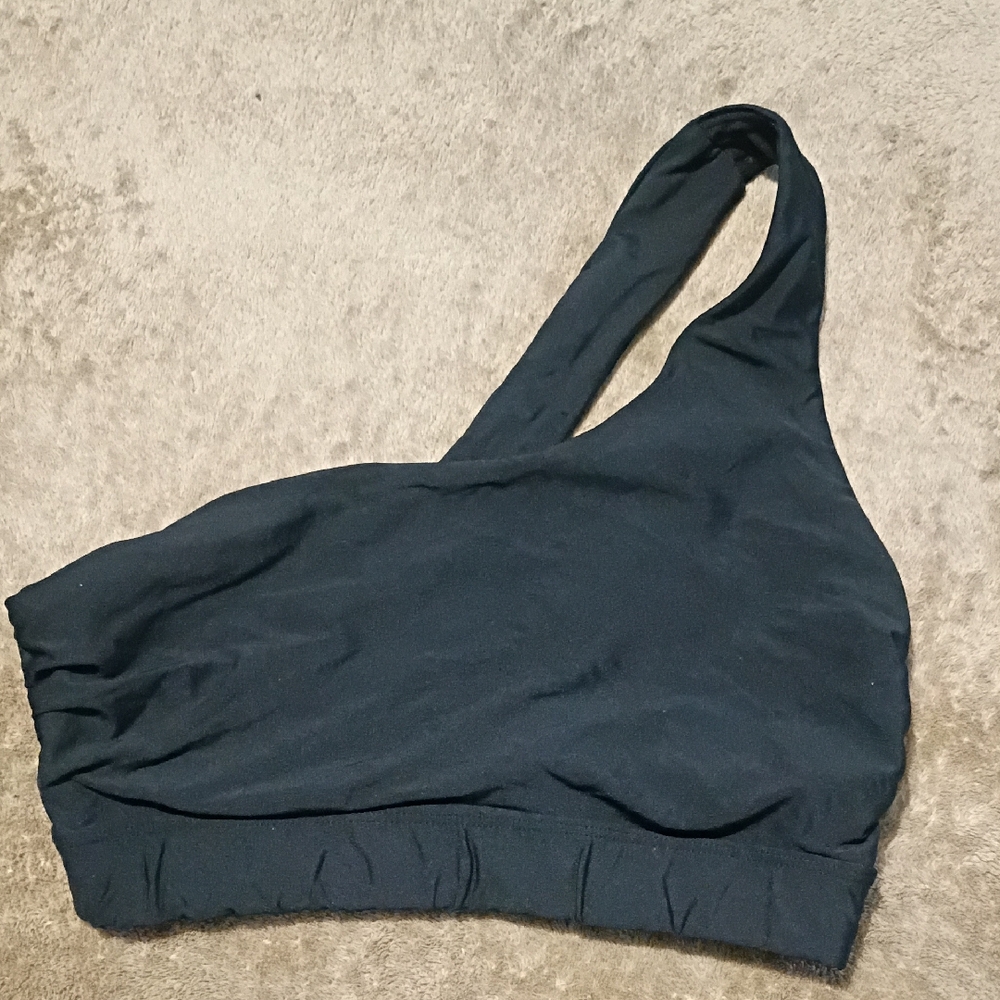 Time and Tru Black Asymmetric One-Shoulder Crop Top